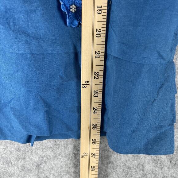 Vintage Bellino Paris Mode Top Womens 14 Blue Ramie Embroidered Beaded Applique - Picture 6 of 14